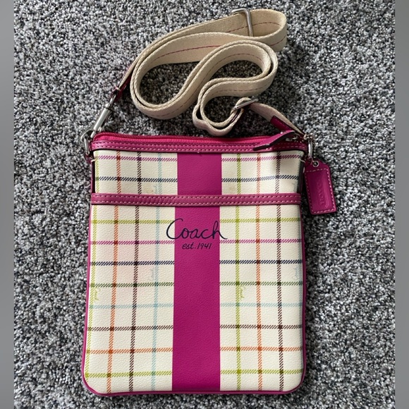 Coach Heritage Tattersall Pink Stripe Crossbody - Picture 1 of 4
